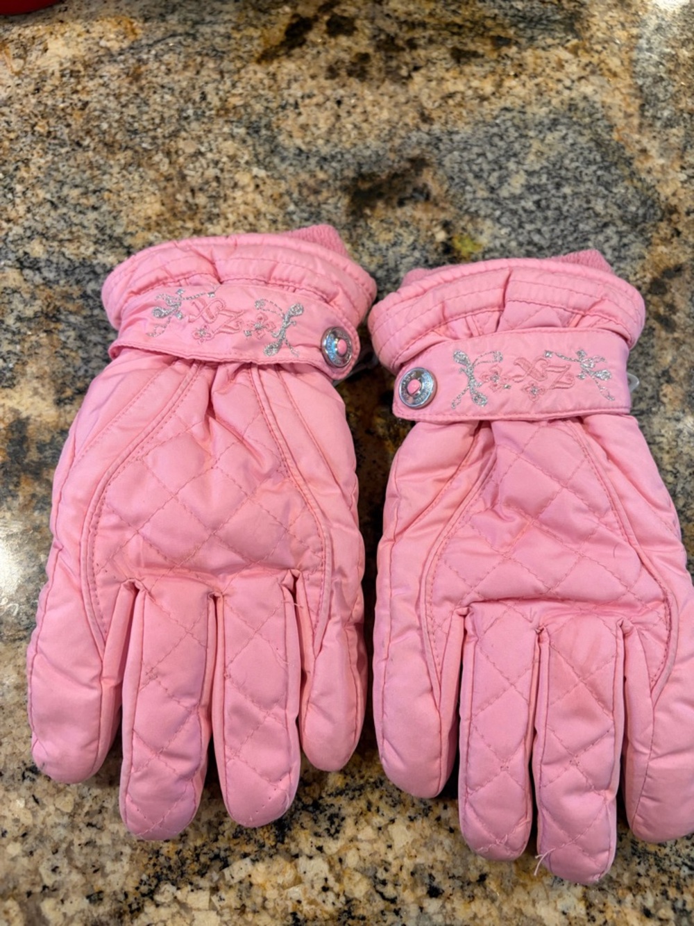 Kids Quilted Pink Winter Gloves with Sparkle Button